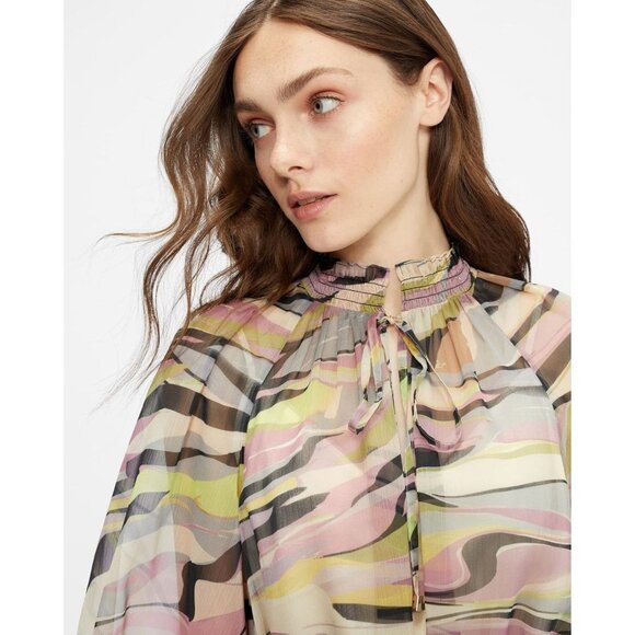 TED BAKER ZEENAA Blouson Sleeve Sheer Mini Dress - Picture 2 of 10